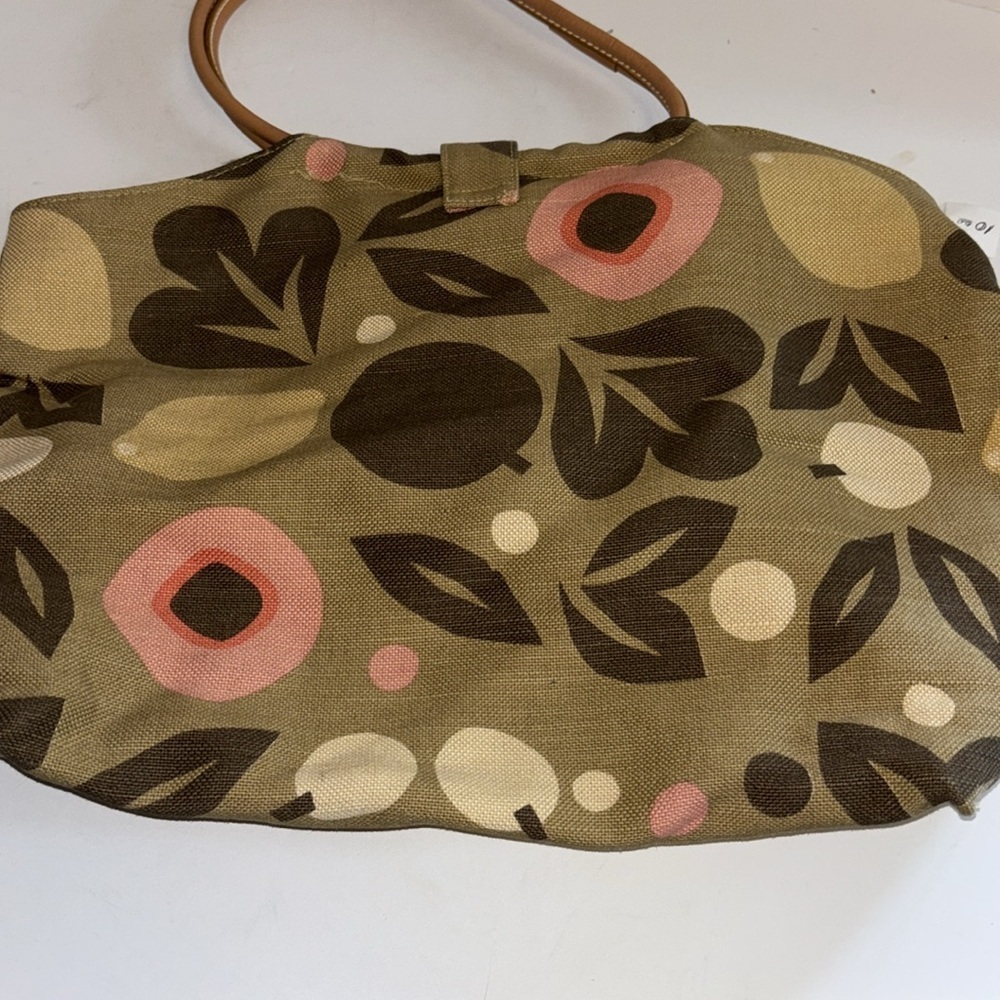 GAP PINK/PEACH/TAN/BROWN CANVAS BAG VEGAN LEATHER HANDLES ADORABLE PRELOVED - Picture 3 of 8